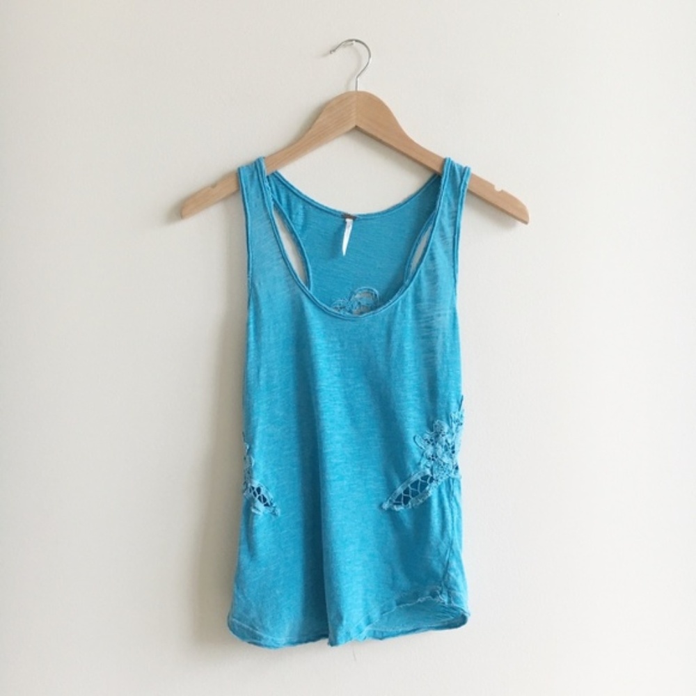 Free People Blue Floral Crochet Tank